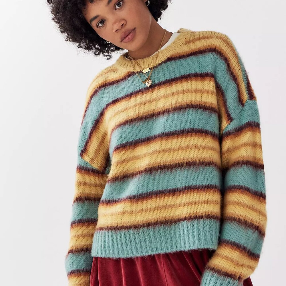 Urbanoutfitters | BDG Stripe Brushed Knit Jumper | NWT | Yellow size XS - Picture 2 of 7